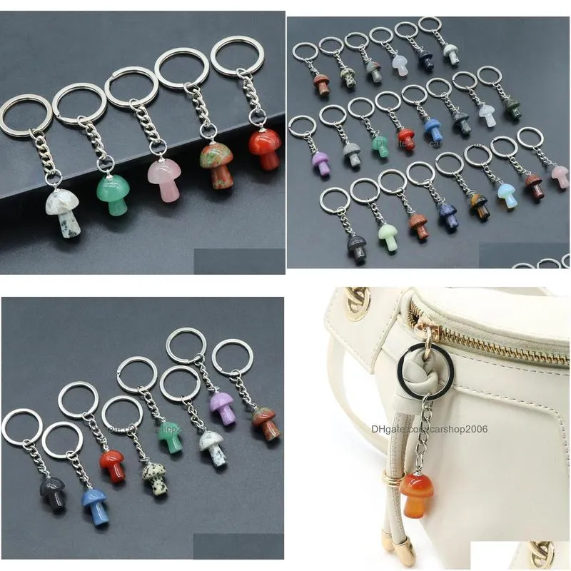 natural stone key chain ring mushroom pendant cute mini statue charms keychain pendant lovely keyring for car bag ornament