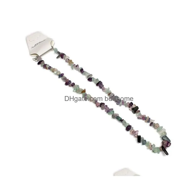 natural raw stone necklaces irregular crystal chip amethyst fluorite rose quartz beads necklace for women jewelry