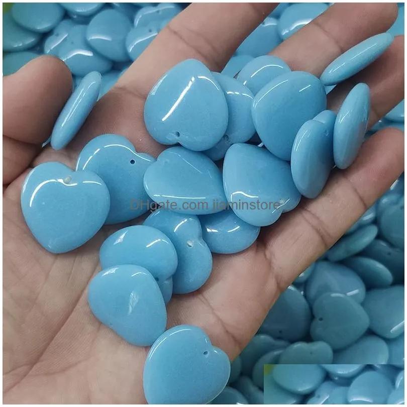 25mm heart shape luminous stone charms fluorescent chakra healing pendant glow in dark for necklace jewelry accessories