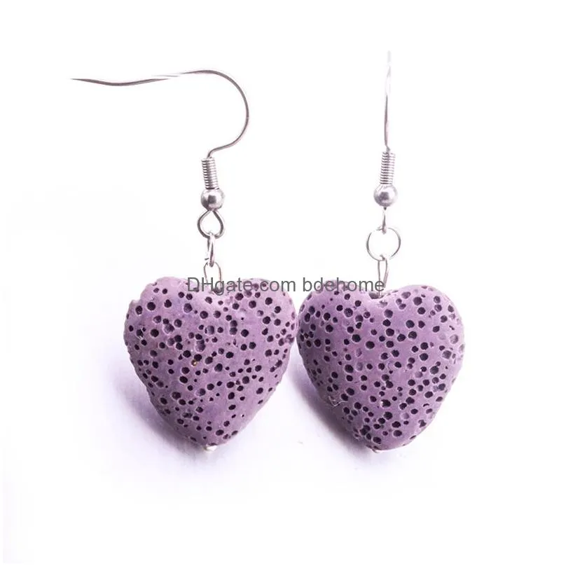 10colors 20mm heart love lava stone earrings diy aromatherapy essential oil diffuser dangle earings jewelry for women