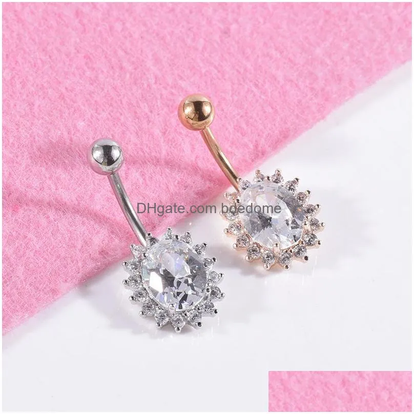 navel bell button rings piercing for women oval big zircon surgical steel summer beach fashion body jewelry