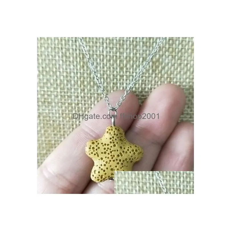 fashion silver color starfish lava stone necklace volcanic rock aromatherapy essential oil diffuser necklace for women jewelry