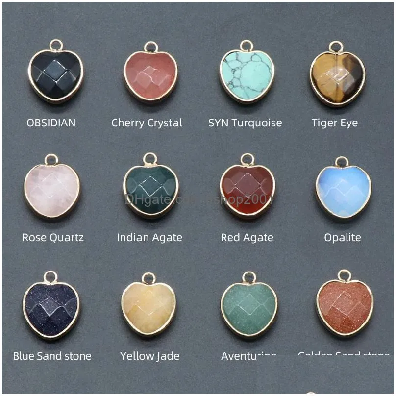 natural stone heart pendants opal rose quartz tigers eye agate crystal charms for diy earrings necklace jewelry making