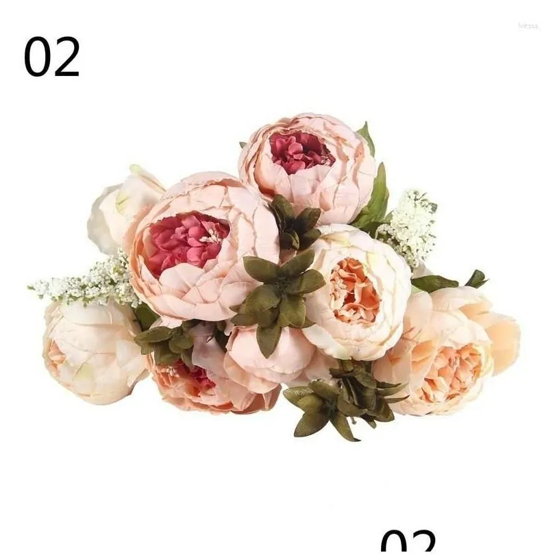 decorative flowers 47cm beautiful silk peony artificial bouquet 6 big head 2 bud and 5 plastic grass stem flore for home wedding decor