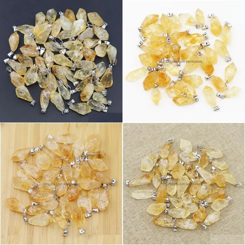 natural citrine stone irregular charms raw ore crystal necklace diy pendants earrings jewelry making accessories
