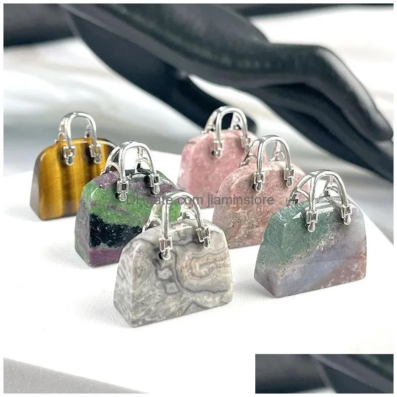 natural stone mini bag charms ornament healing crystal reiki rose quartz amethyst gemstone pendant crafts home decoration gift