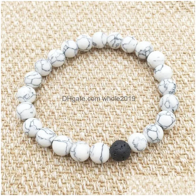 8mm natural black lava stone white turquoise bracelet vaolcano stone aromatherapy essential oil diffuser bracelet for women men