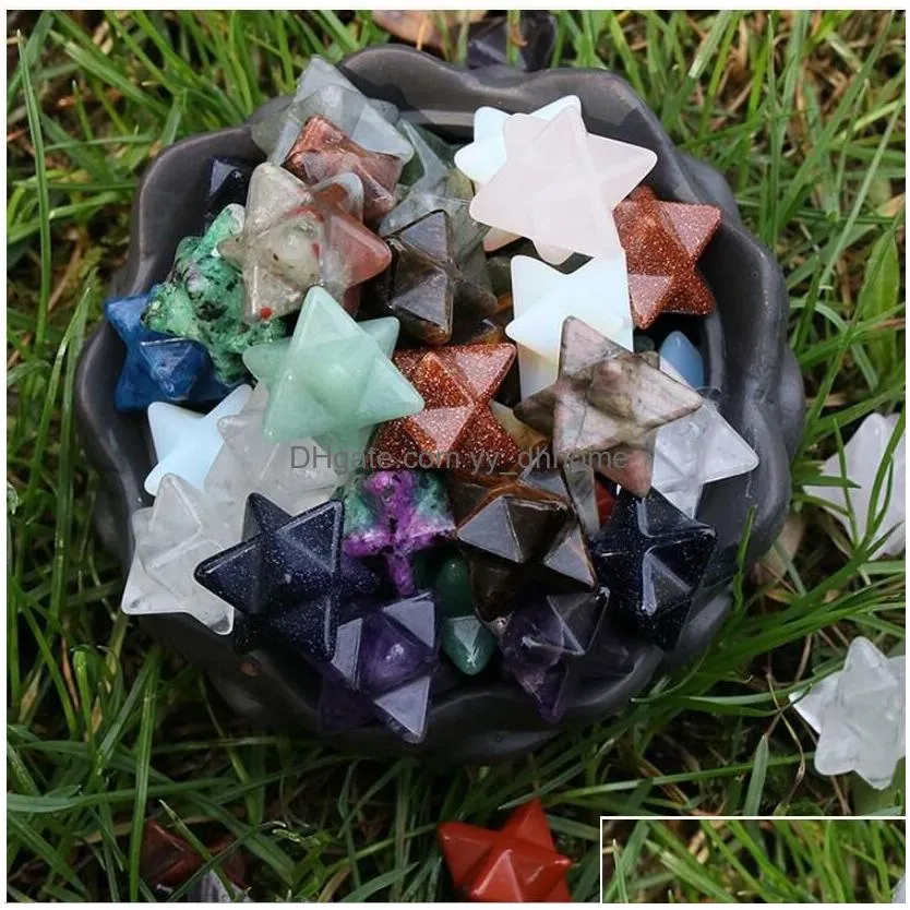 merkaba hexagram star qaurtz chakra stone crafts ornaments energy healing reiki crystal hand play home decoration