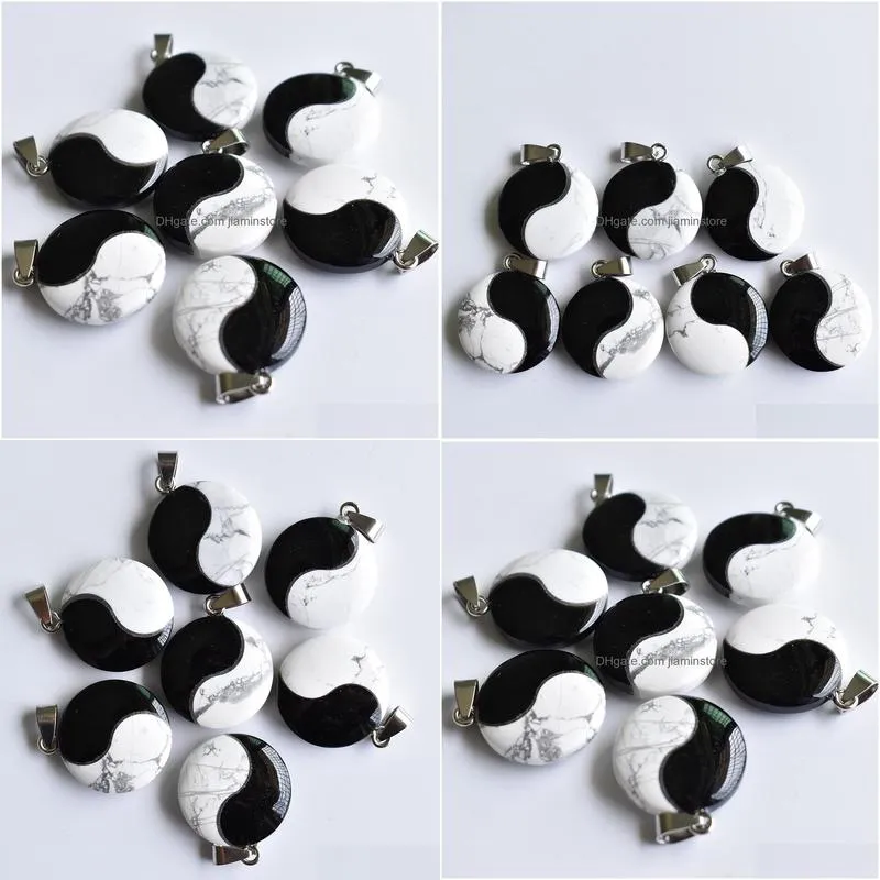 natural stone tai chi yin yang charms black onyx white turquoise pendants for necklace jewelry making