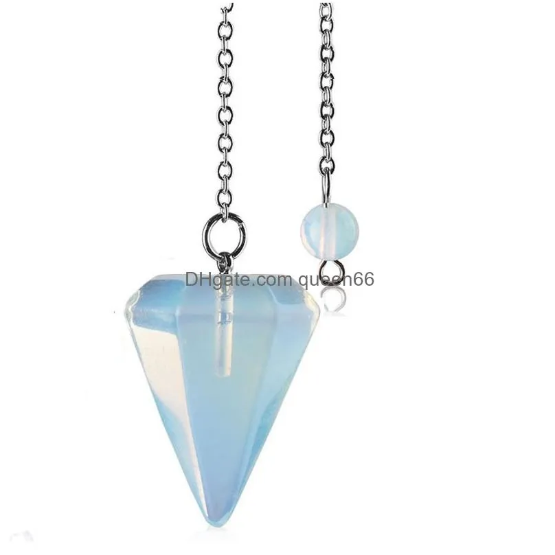 reiki healing pendulums radiesthesia natural stones pendants amulet crystal pendulum for men women pendulos necklace