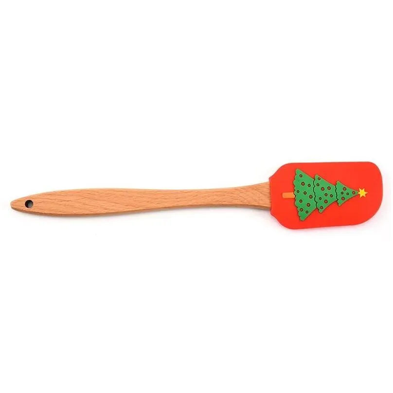 cream spatula christmas wooden handle non-stick kitchen fondant cake silicone cooking scraper kitchen baking tools espatula