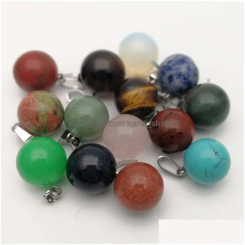 natural stone ball rose quartz lapis lazuli turquoise opal crystal pendant charms diy for necklace earrings jewelry making