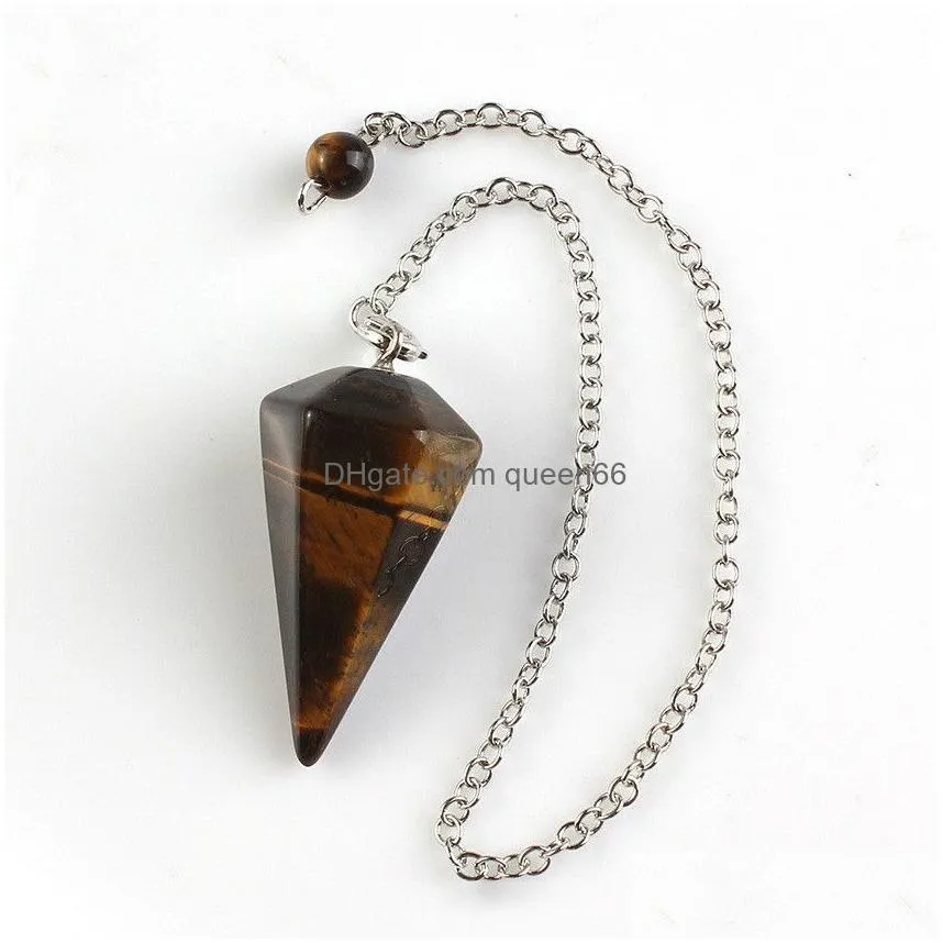 reiki healing pendulums radiesthesia natural stones pendants amulet crystal pendulum for men women pendulos necklace