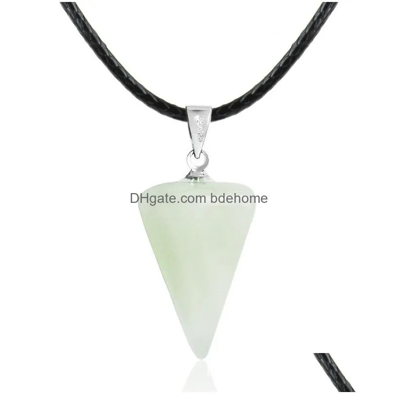 fashion 3colors luminous stone fluorescent hexagonal column druzy necklace natural crystal gem stone pendant leather chains necklace