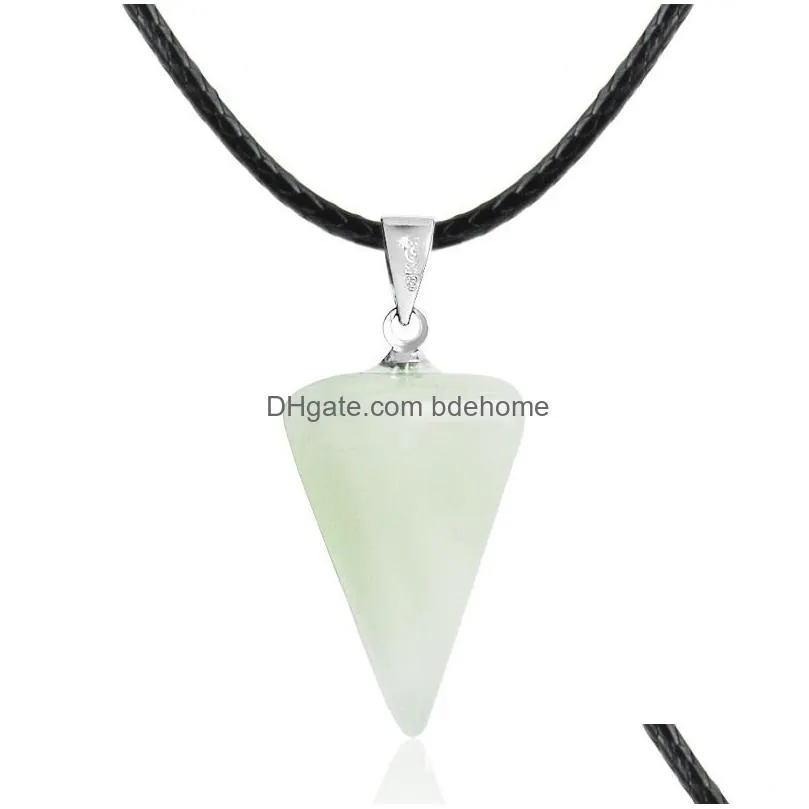 fashion 3colors luminous stone fluorescent hexagonal column druzy necklace natural crystal gem stone pendant leather chains necklace