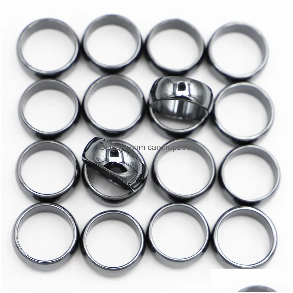 6mm high quality hematite rings not magnetic women party jewelry smooth cut face black friend gift anillos accessories