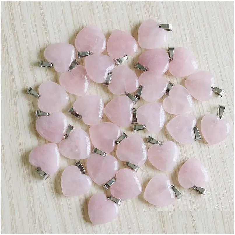 rose quartzs crystal necklace natural stone heart pendants fashion beads 20mm for diy jewelry making gemstones