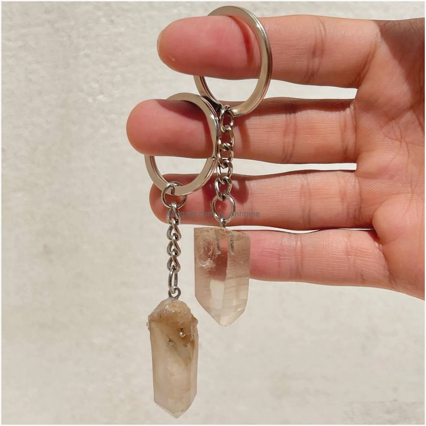 natural raw ore key chain ring gem quartz citrine amethyst irregular stone keyring keychian diy jewelry making accessorie