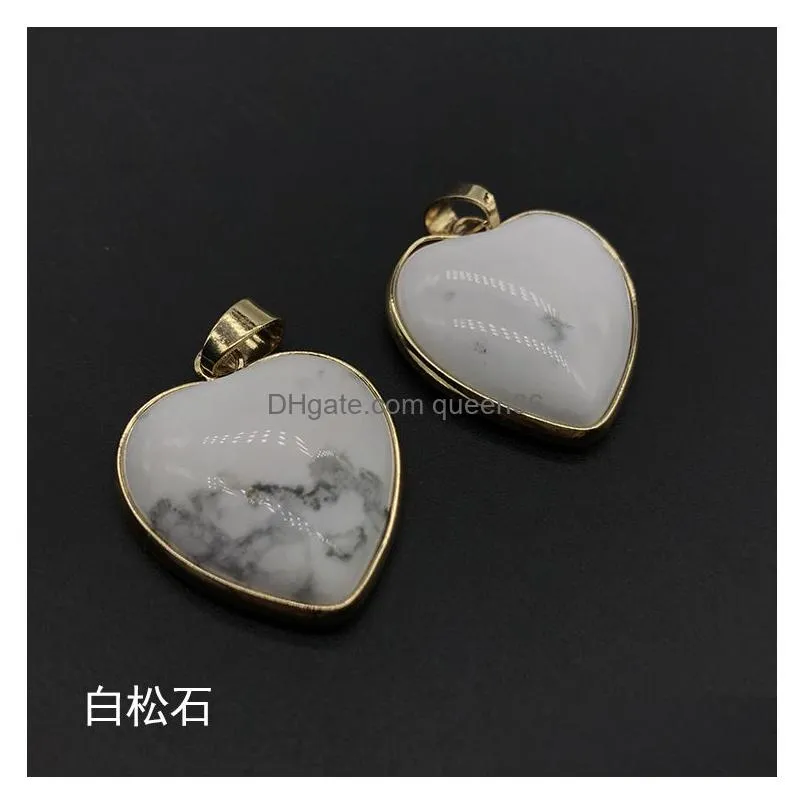 rose quartz opal tigers eye natural stone pendulum heart charms pendants for necklace earrings jewelry making