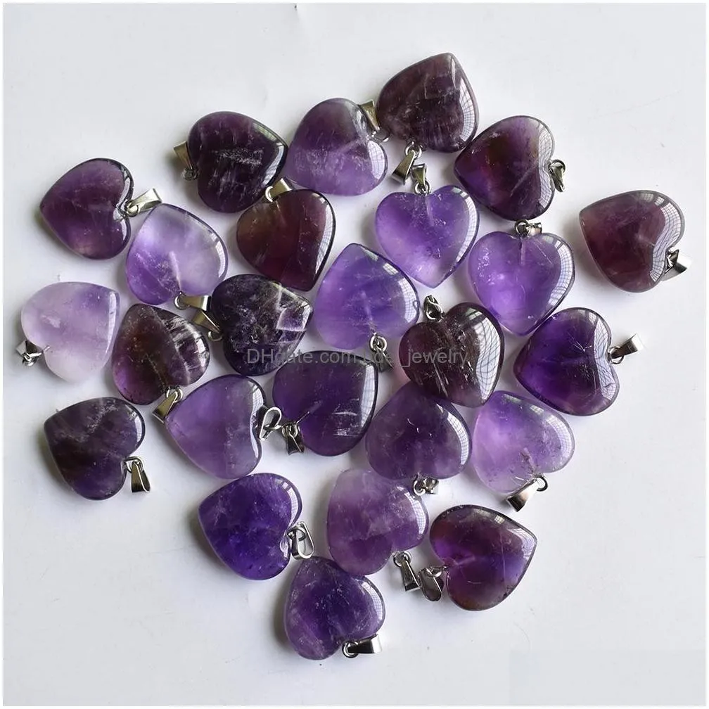 love heart stone beads pendants 20mm wholesale charms natural stone amethysts for diy jewelry making women gift