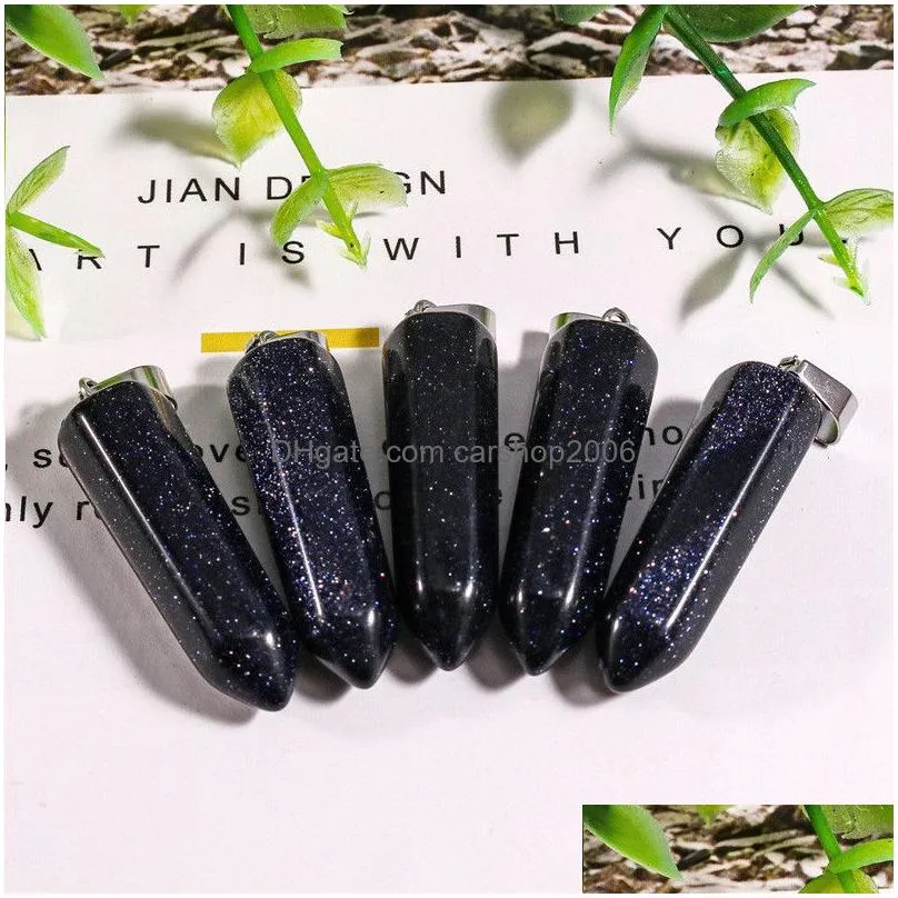 natural stone hexagonal prism charms opal tigers eye pink quartz crystal healing chakra pendants diy necklace jewelry accessories