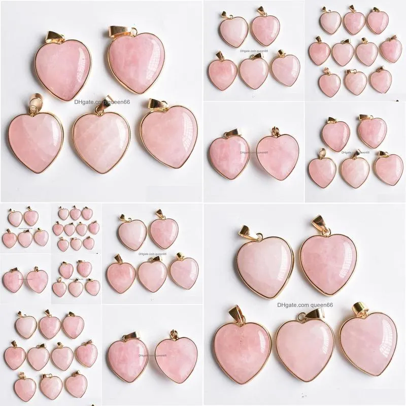 natural stone charms 25mm heart love rose quartz pendants chakras gem stone fit earrings necklace making assorted