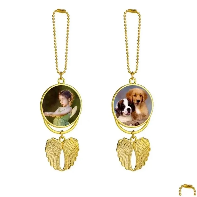 party sublimation blank keychain angel wings heat transfer round pendant for christmas valentines day birthday present