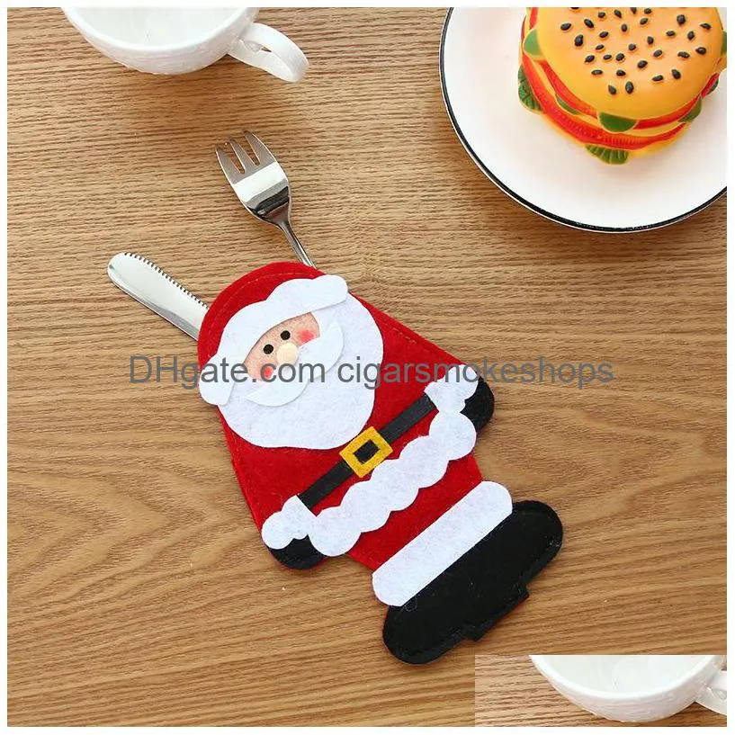 christmas decorations silverware cutlery holders santa snowman reindeer fork knife pockets party dinner table decor xbjk2111