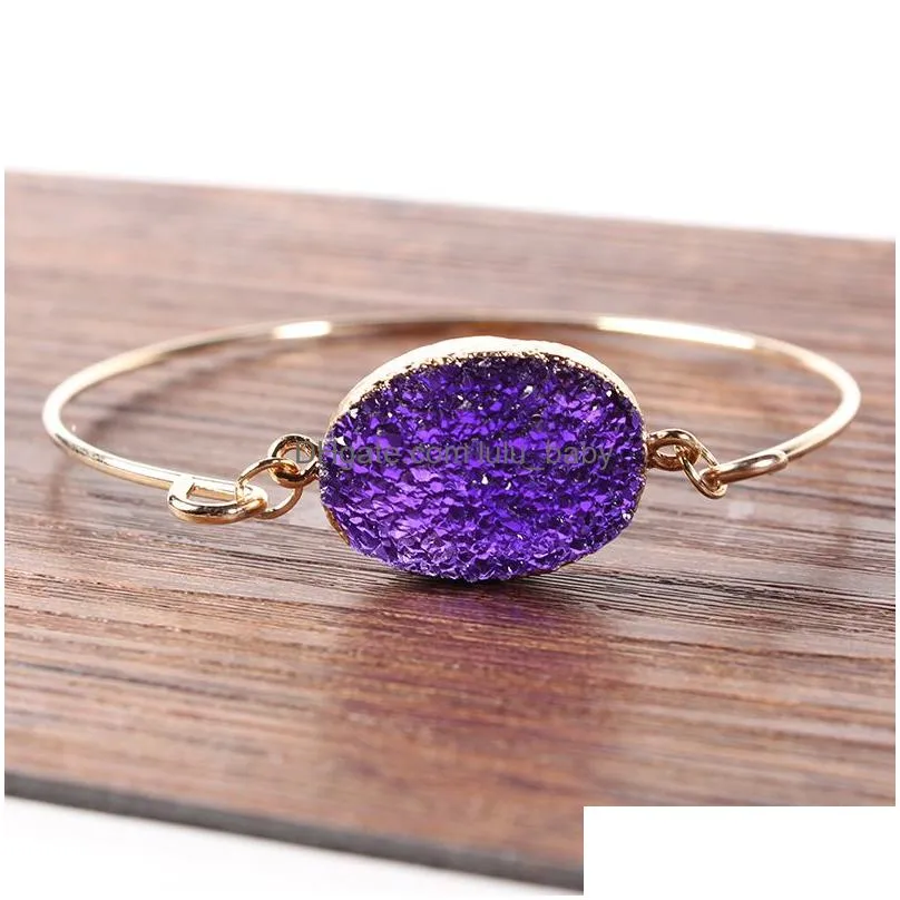 fashion druzy drusy bracelet gold plated oval irregular imitate natural stone bracelet bangle for women jewelry