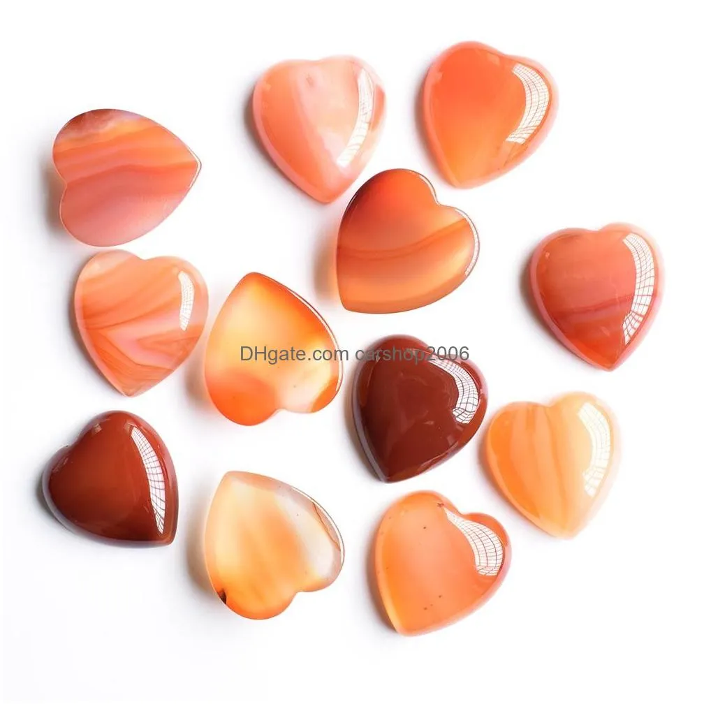 natural stone 25mm heart loose beads opal black onyx rose quartz tigers eye turquoise cabochons flat back for necklace ring earrrings jewelry