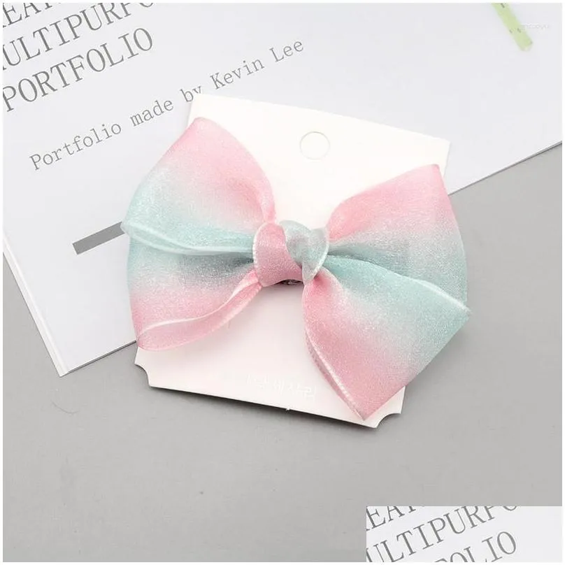 hair accessories rainbow gradient girl bow headwear childrens hairpin net red 2023 little tide princess