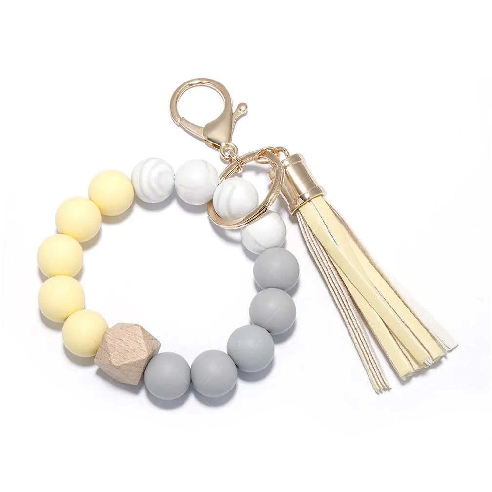 silicone bead bracelet party favor beech tassel keychain pendant leather bracelets ladies jewelry supplies