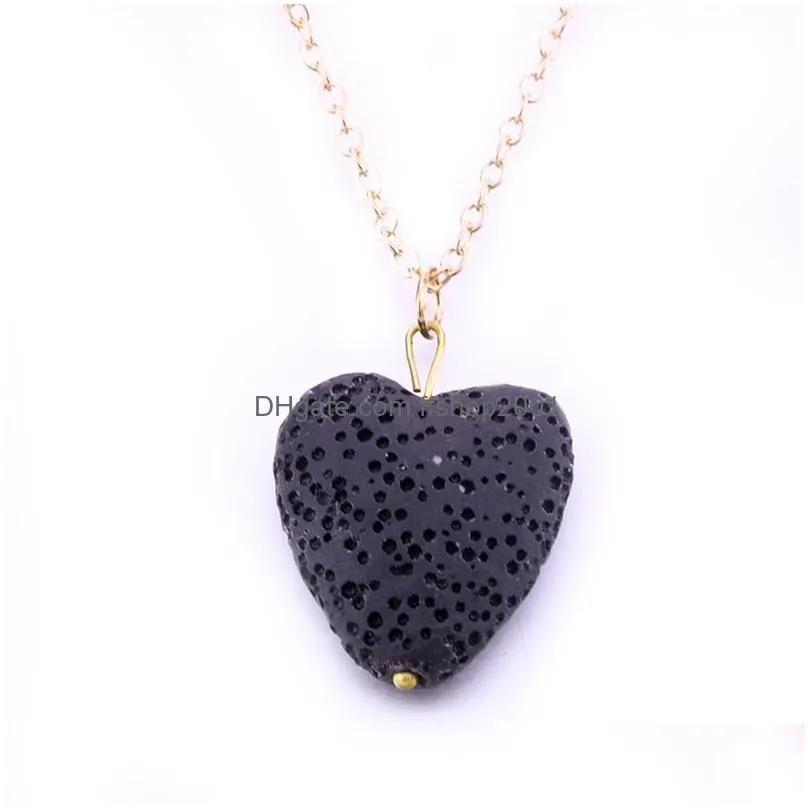 fashion gold plated love heart starfish lava stone necklace volcanic rock aromatherapy essential oil diffuser necklace for women