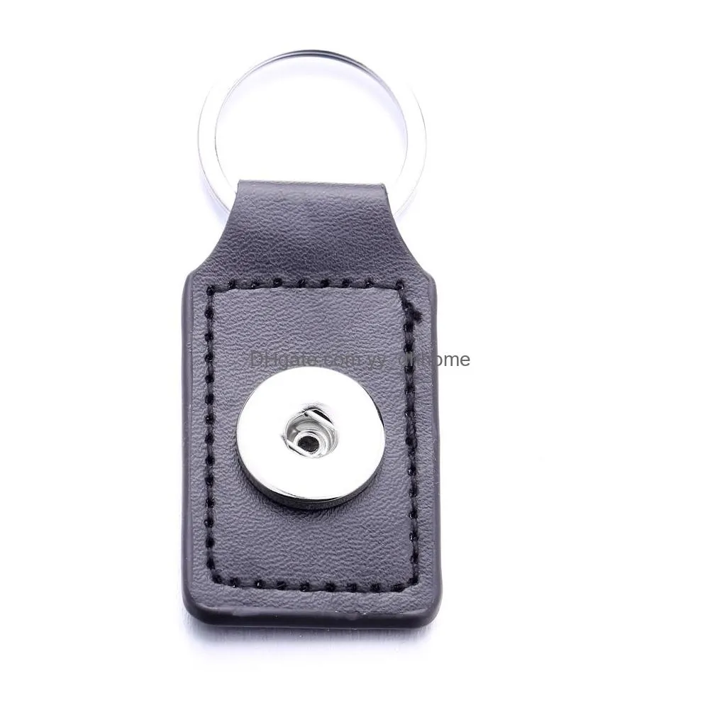 square pu leather keychain jewelry 18mm snap buttons key pendant chain car bag snaps keyring