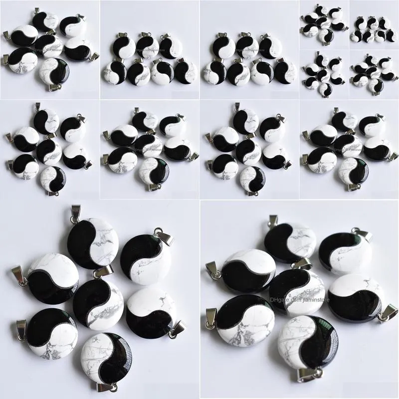 natural stone tai chi yin yang charms black onyx white turquoise pendants for necklace jewelry making