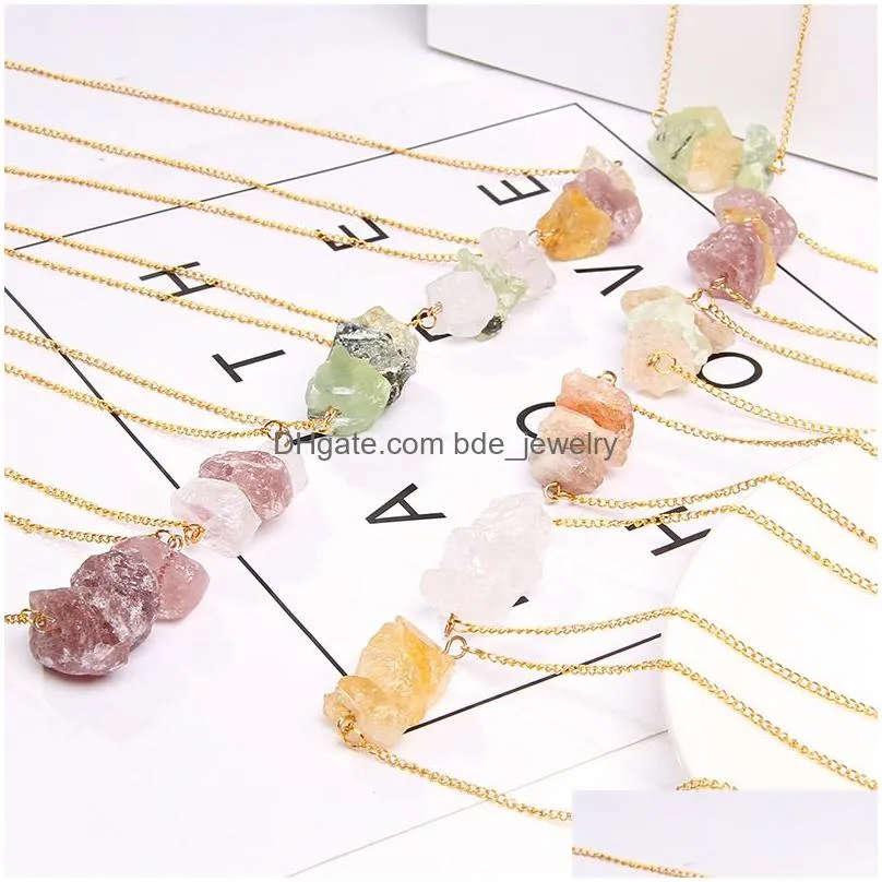 natural raw stone necklaces for women girl geometric crystal pendant gold color chain quartzs citrines balance exquisite jewelry