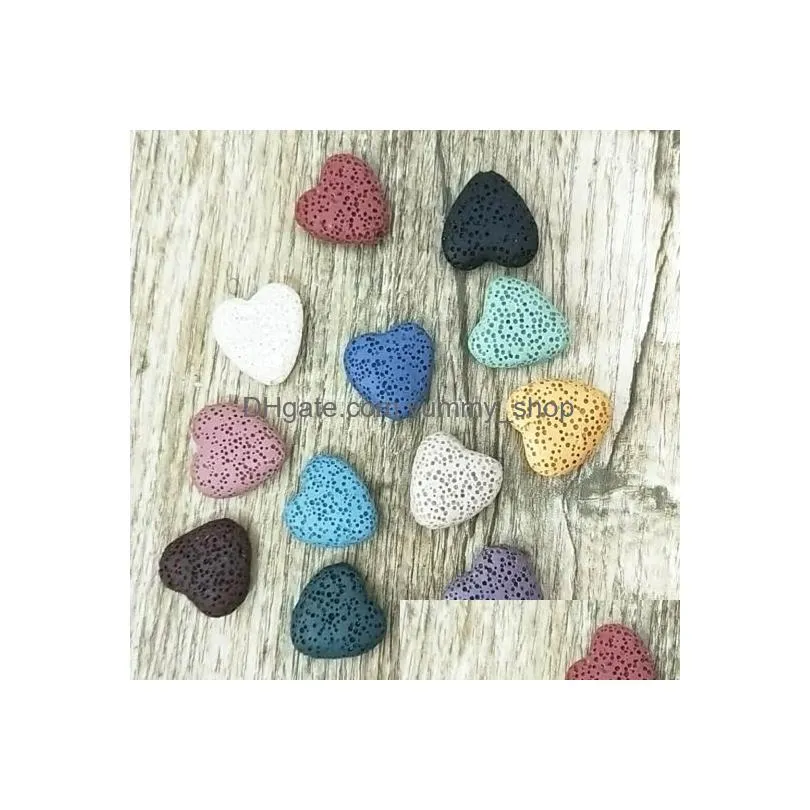 multi-colored 20mm heart shape natural lava rock stone beads diy  oil diffuser pendants jewelry necklace earrings making