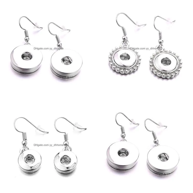 simple silver plated 12mm 18mm snap button dangle earrings for women snaps buttons jewelry