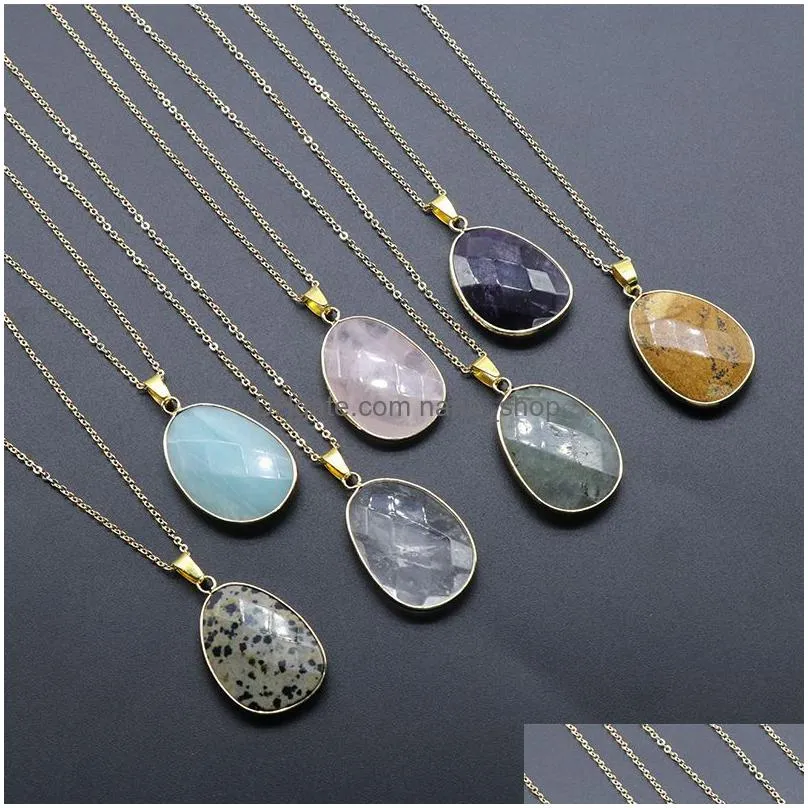 natural quartz stone pendant necklace for women healing jewelry pendulum amethysts amazonite labradorite pink crystal necklace