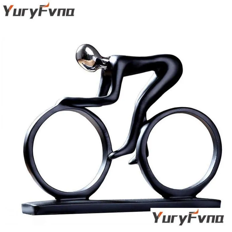 yuryfvna bicycle statue champion cyclist sculpture figurine resin modern abstract art athlete bicycler figurine home decor q0525