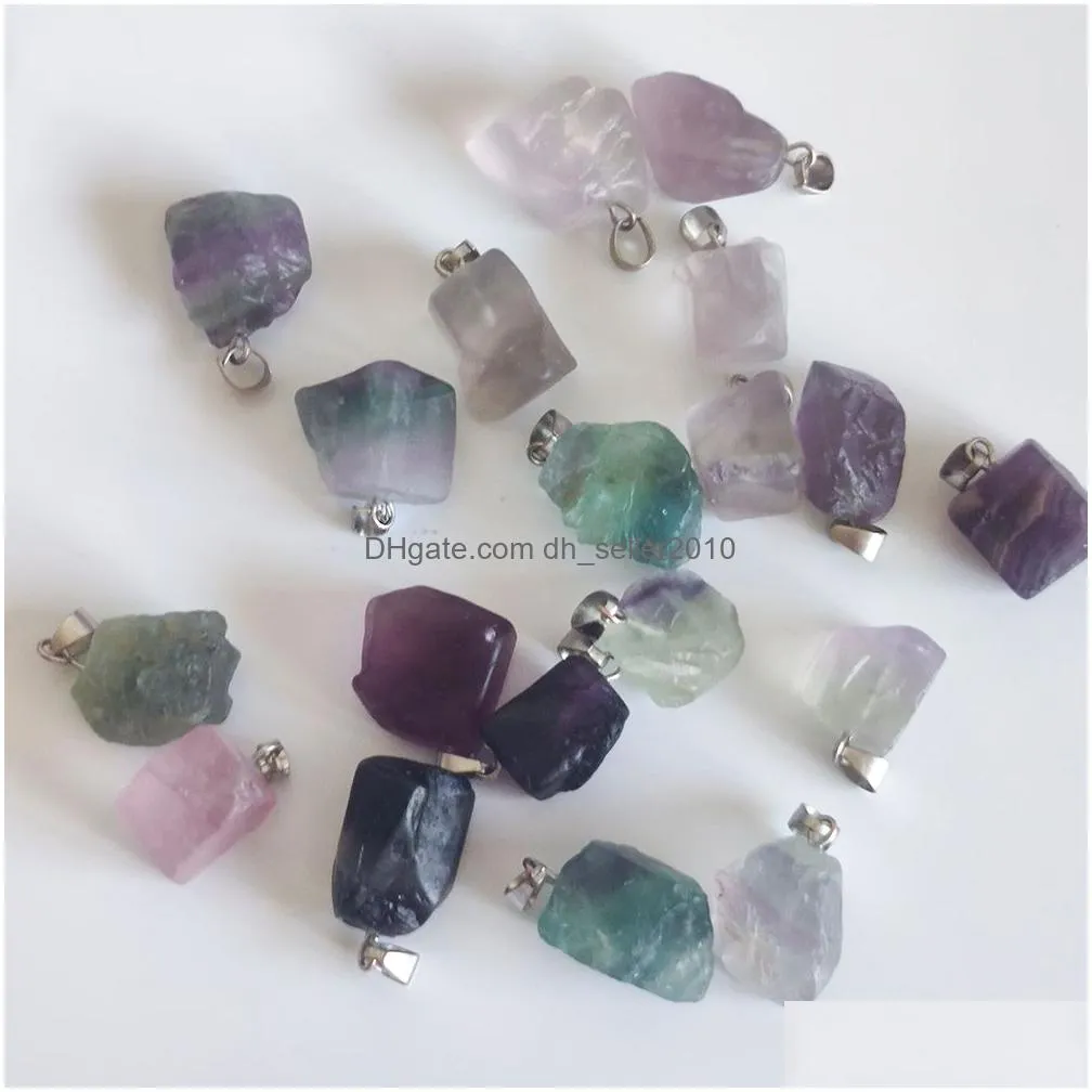 natural stone fluorite charms quartz chakras crystal pendant charms for diy jewelry making necklace