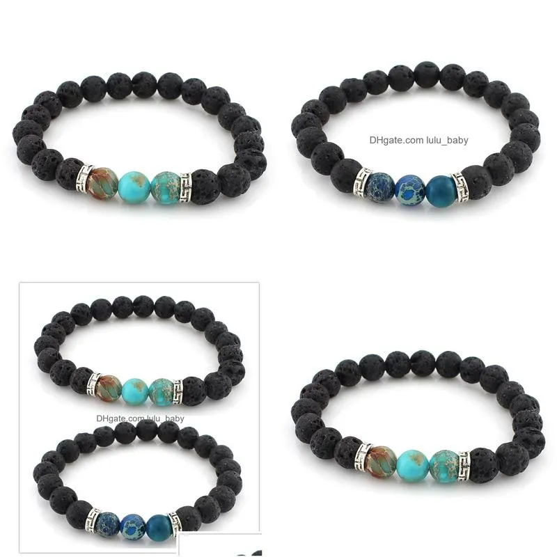 fashion natural black lava stone turquoise bracelet aromatherapy  oil diffuser bracelet for women men