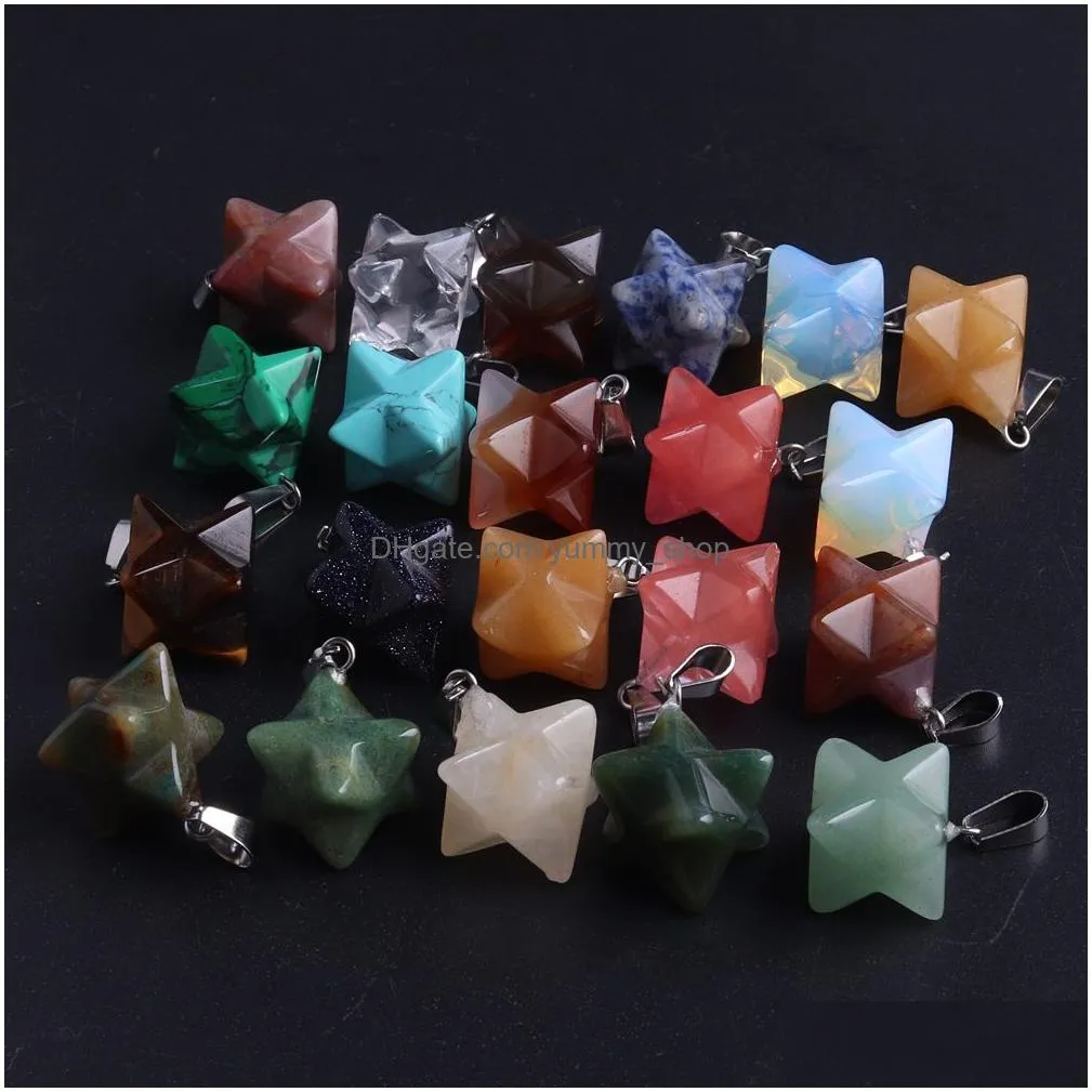 merkaba star natural stone necklace pendants for diy jewelry meditation chakra reiki healing energy protection decoration