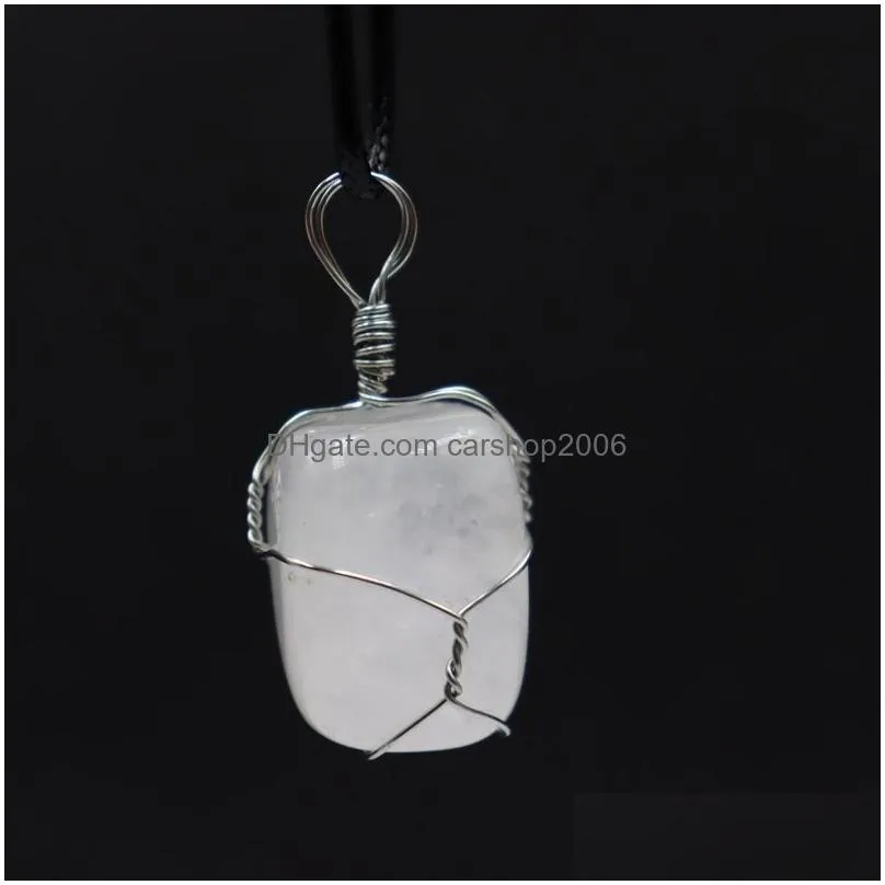 natural stone silver color wire winding necklace irregular amethyst rose quartz crystal agate pendant necklaces