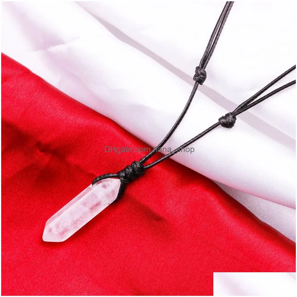 natural hexagonal column white crystal hand woven adjustable necklaces fashion jewelry for women for men
