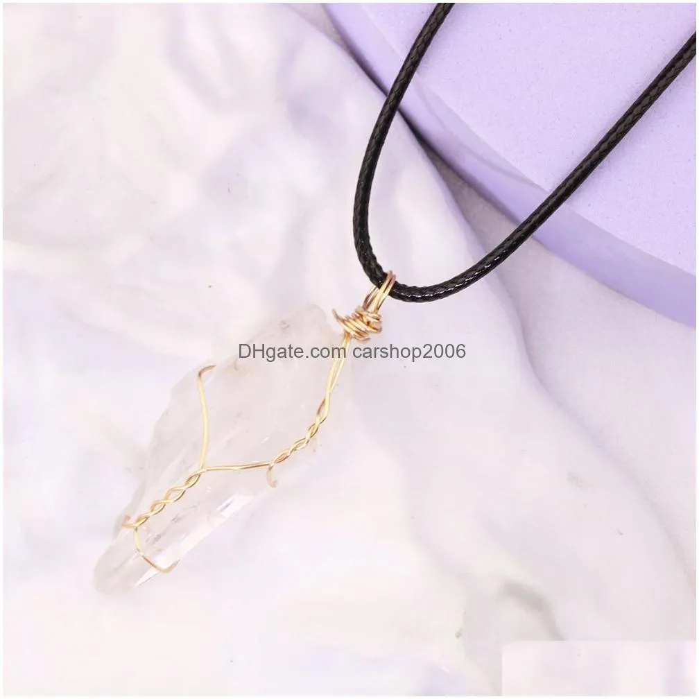 natural stone wire winding necklace irregular rock crystal quartz pendant necklaces for women jewelry gift