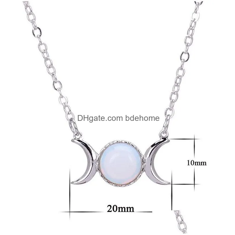 fahsion silver plated natural stone necklace sun moon opal turquoise pink crystal pendant necklace