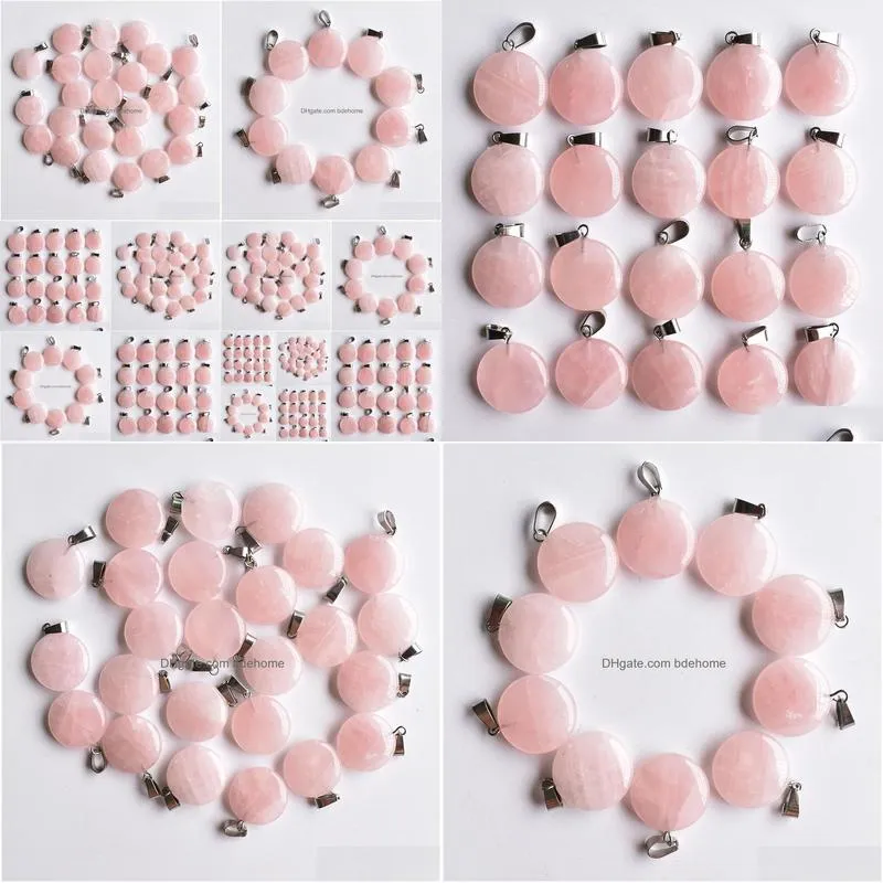 natural stone charms round shape rose quartz pendants chakras gem stone fit earrings necklace making assorted