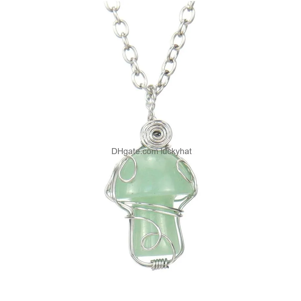 natural stone handmade wire wrapped healing mushroom crystal necklace for women men necklace