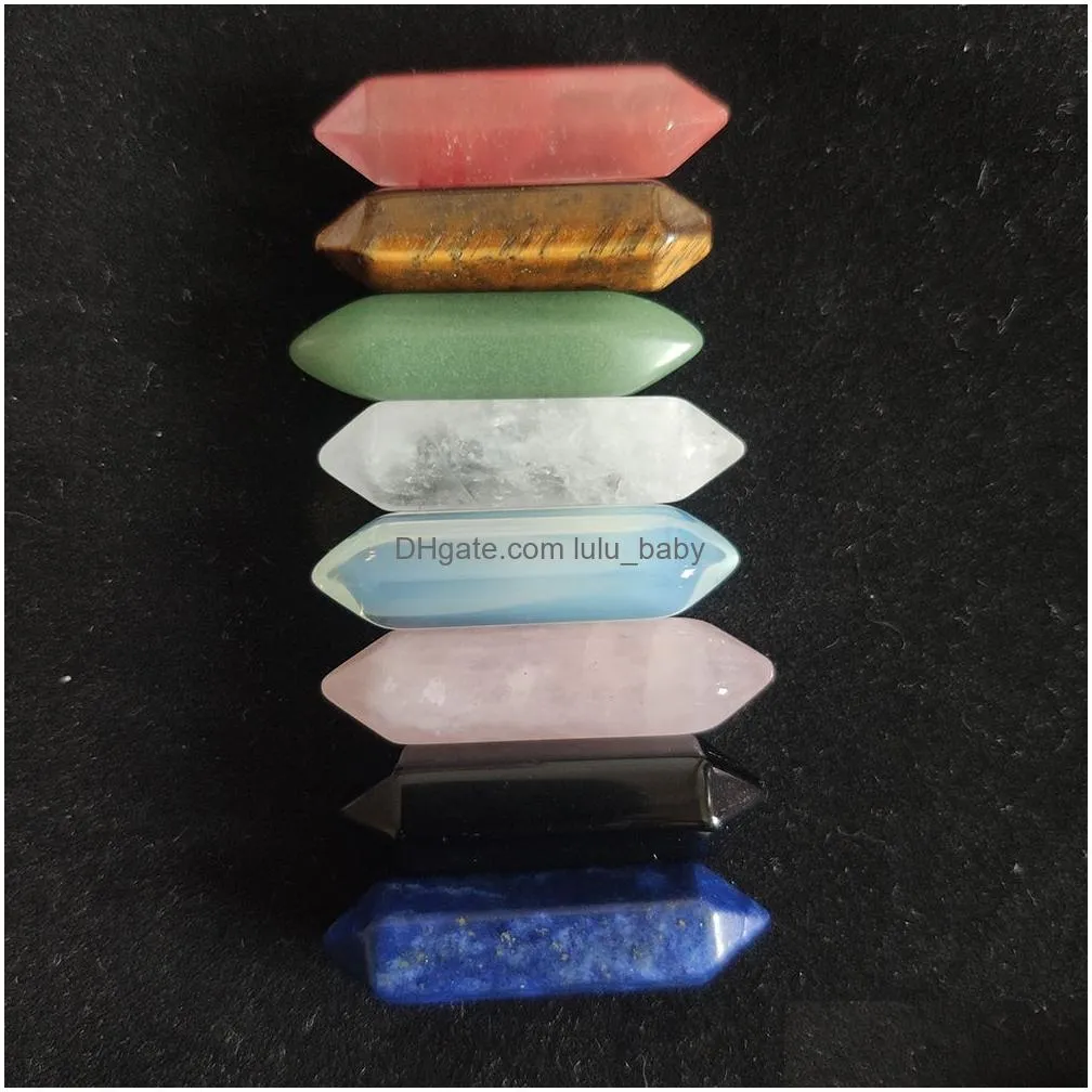 natural stone 32x8mm hexagonal prism crystal rose quartz amethyst tigers eye 7 chakra healing stone pendants accessories fit earrings necklace